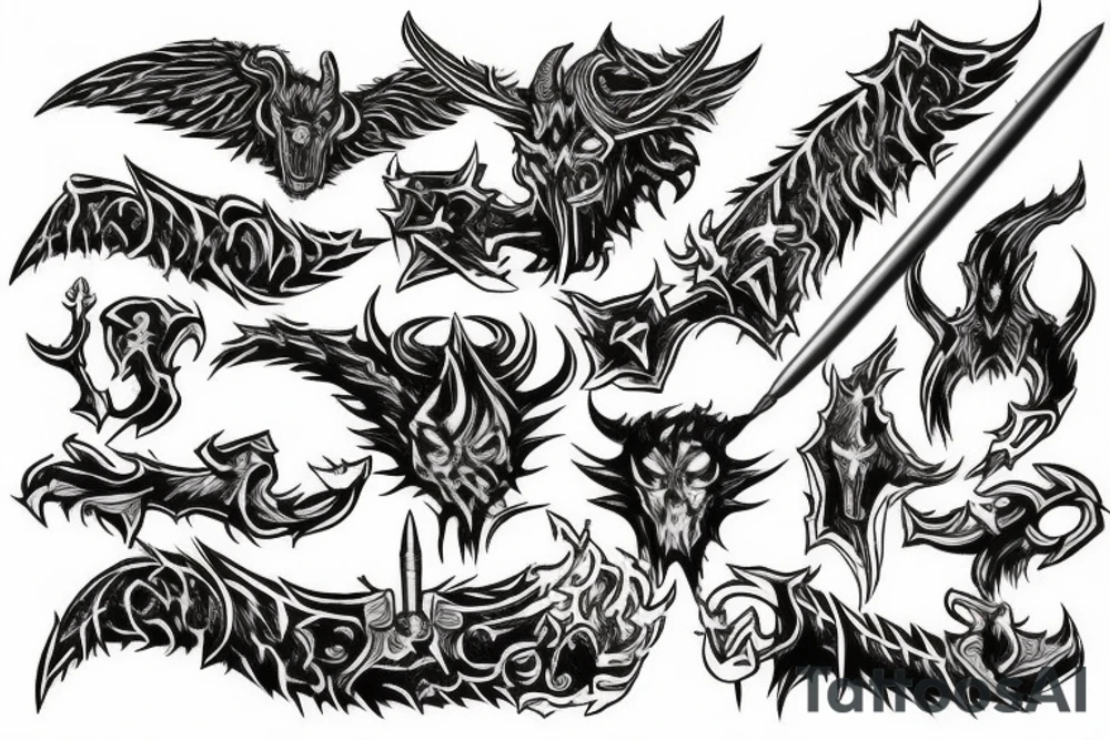 Satan killing flaming sword tattoo idea