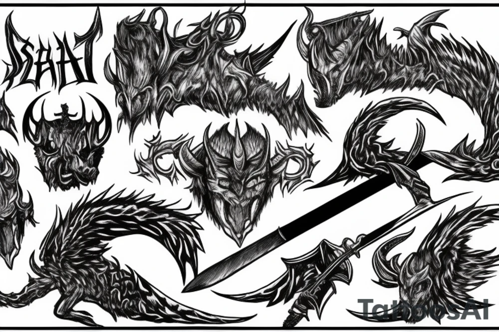 Satan killing flaming sword tattoo idea