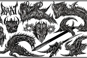 Satan killing flaming sword tattoo idea