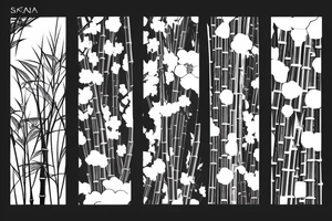 sakura flowers, bamboo trees drawn in a futuristic style,maybe connected similar to neurons tattoo idea