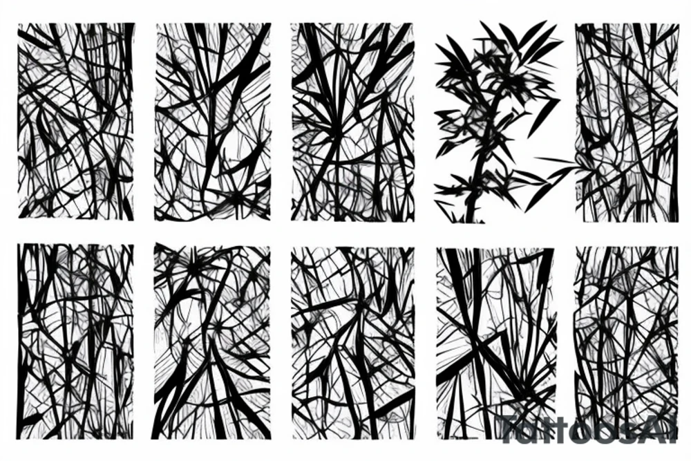 sakura flowers, bamboo trees drawn in a futuristic style,maybe connected similar to neurons tattoo idea