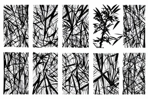 sakura flowers, bamboo trees drawn in a futuristic style,maybe connected similar to neurons tattoo idea