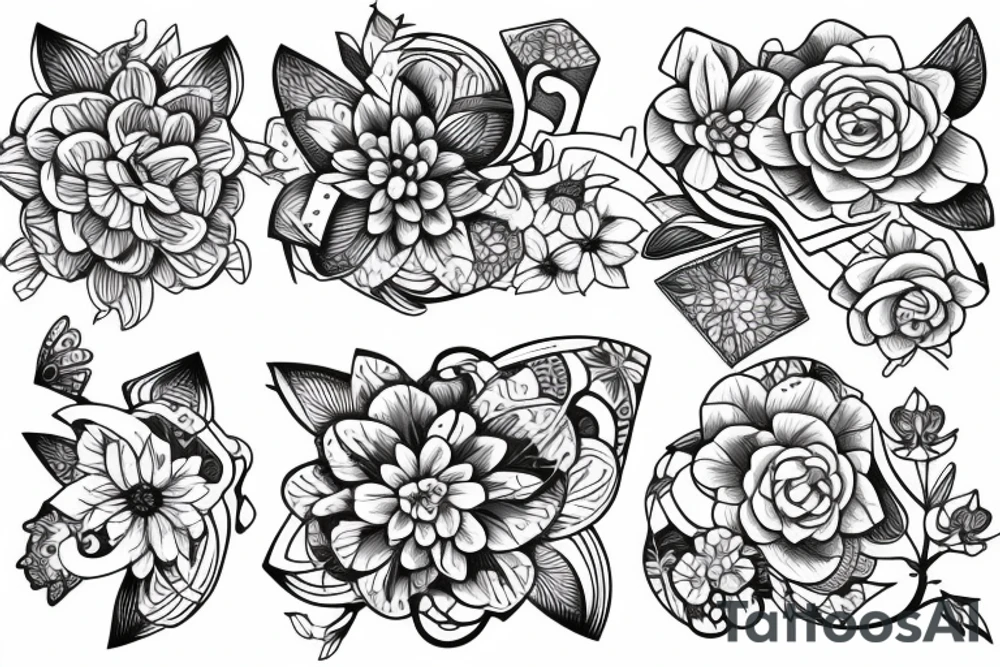 sakura flowers drawn in a futuristic style tattoo idea