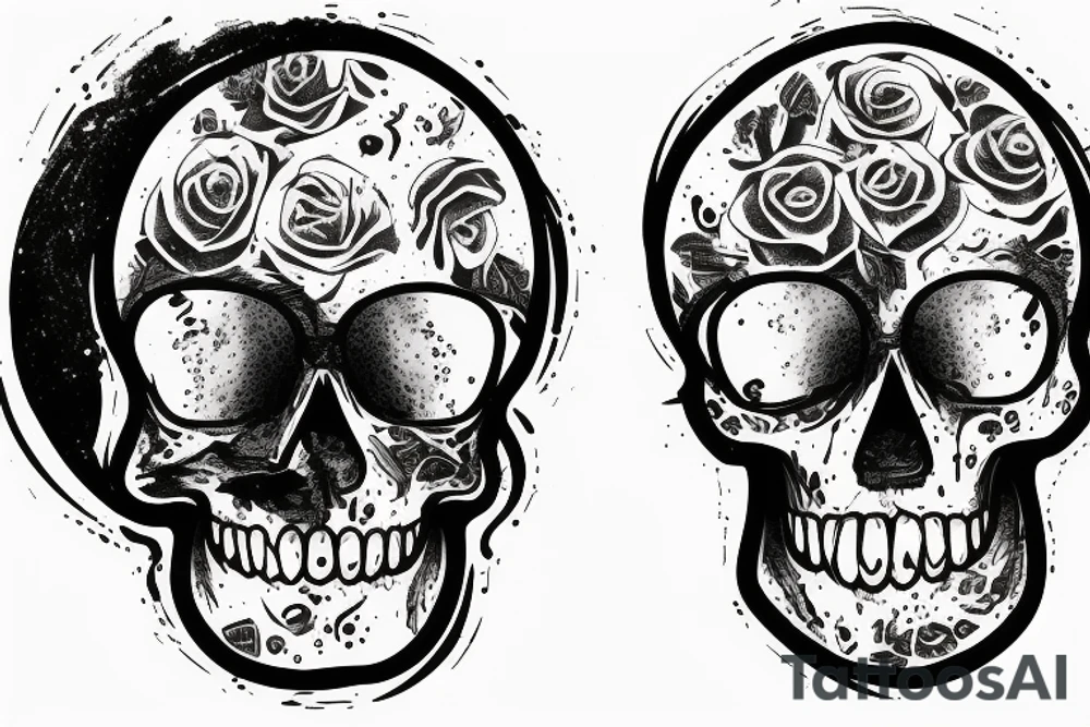 glass bottle pouring liquid through a hole in the skull tattoo idea