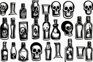 glass bottle pouring liquid through a hole in the skull tattoo idea