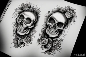 a bottle pours liquid through a hole in the skull tattoo idea