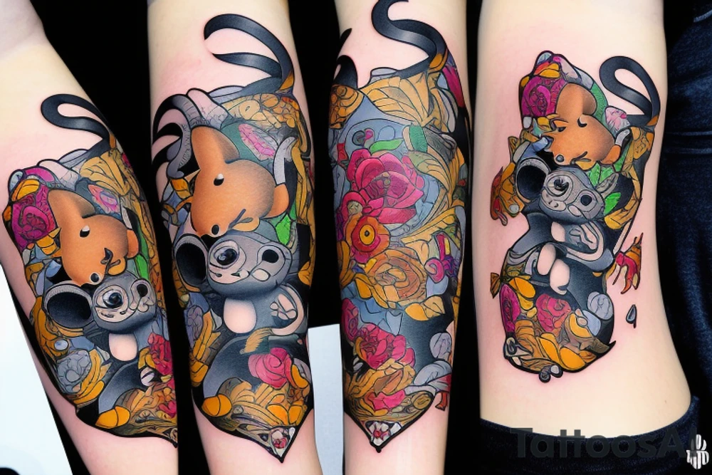 Russian Mouse with gun color tattoo idea