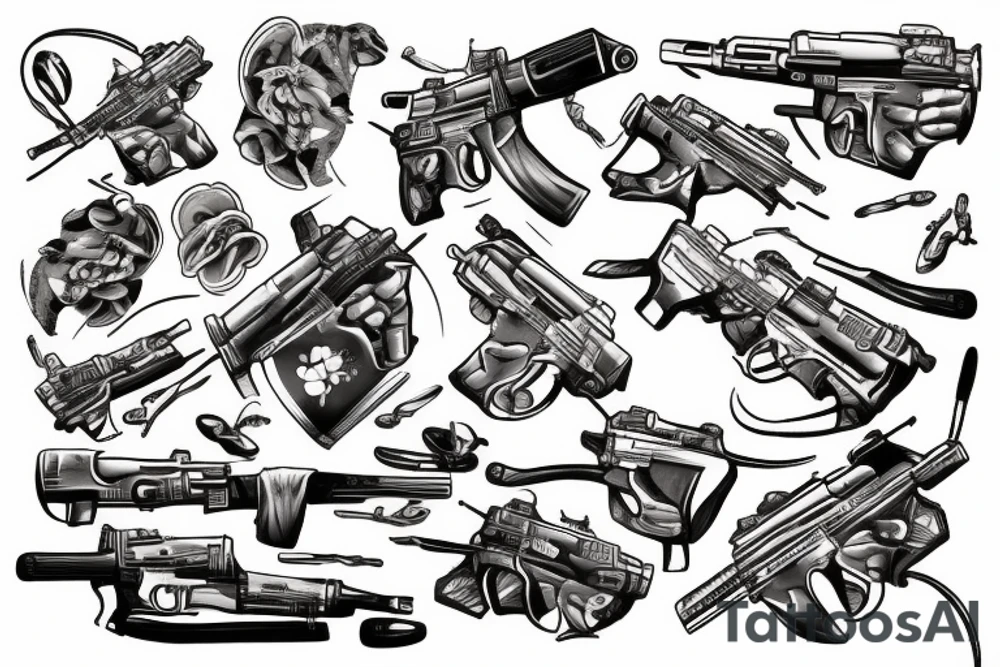Mouse with gun color tattoo idea