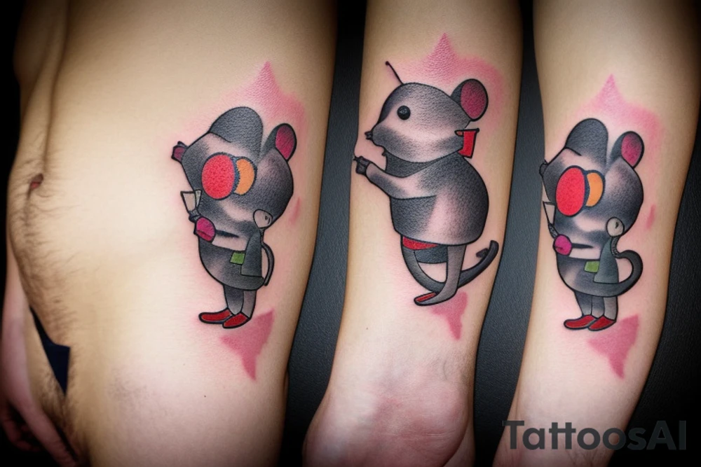 Mouse with gun color tattoo idea