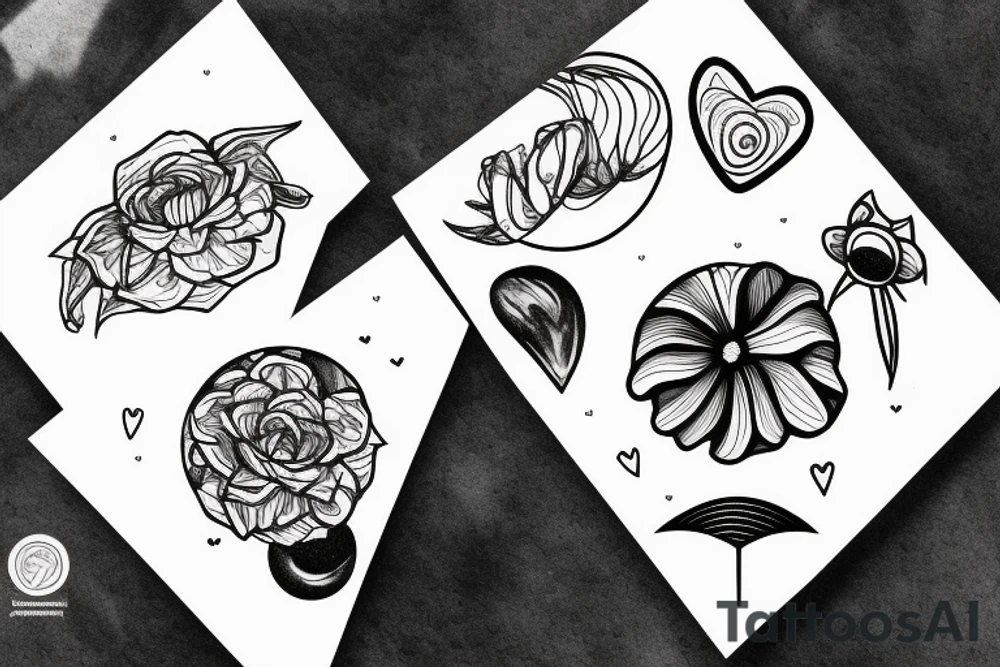 planet mars with heart and flower tattoo idea