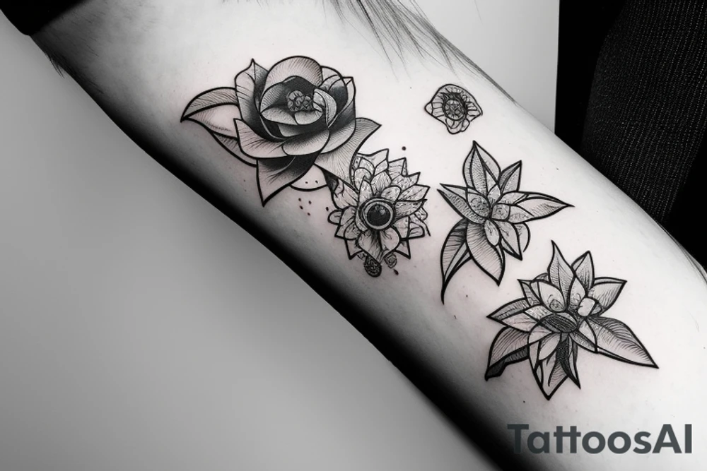 planet mars with heart and flower tattoo idea