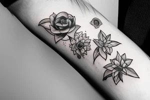 planet mars with heart and flower tattoo idea