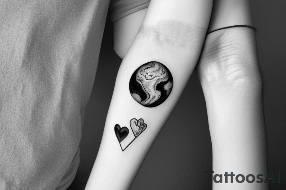 planet mars with heart tattoo idea