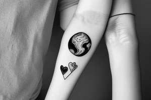 planet mars with heart tattoo idea