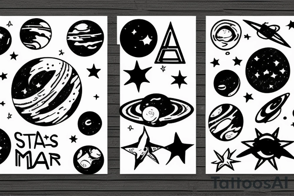 stars in space with planet mars, aries tattoo idea