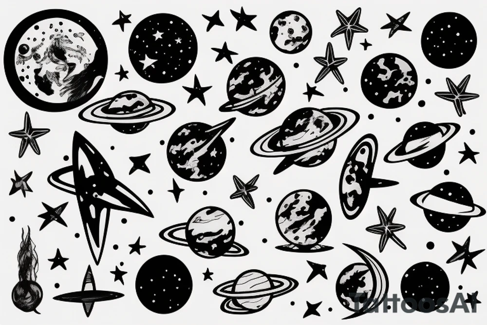 stars in space with planet mars, aries tattoo idea