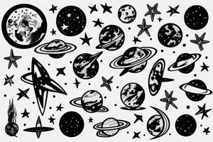 stars in space with planet mars, aries tattoo idea