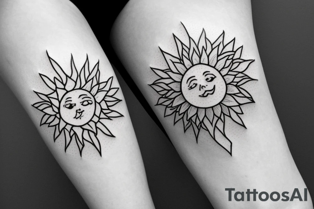 A sun with a peony on the inside of the circular part tattoo idea
