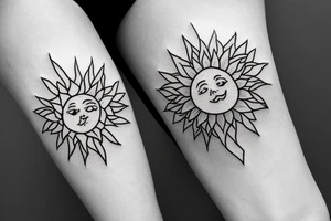 A sun with a peony on the inside of the circular part tattoo idea