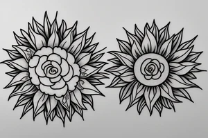 A sun with a peony on the inside of the circular part tattoo idea