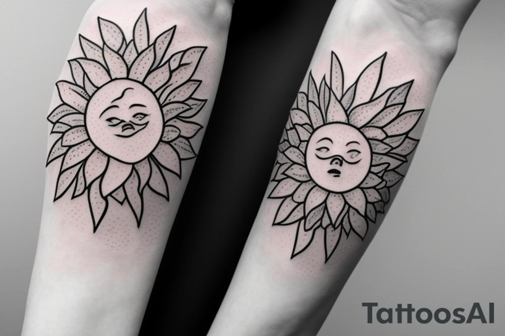 a sun with peonies in it tattoo idea