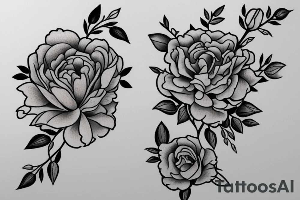 the letter j with peonies and roses on it tattoo idea