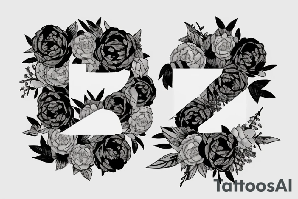 the letter j with peonies on it tattoo idea