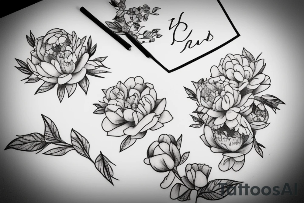 the letter j with peonies on it tattoo idea