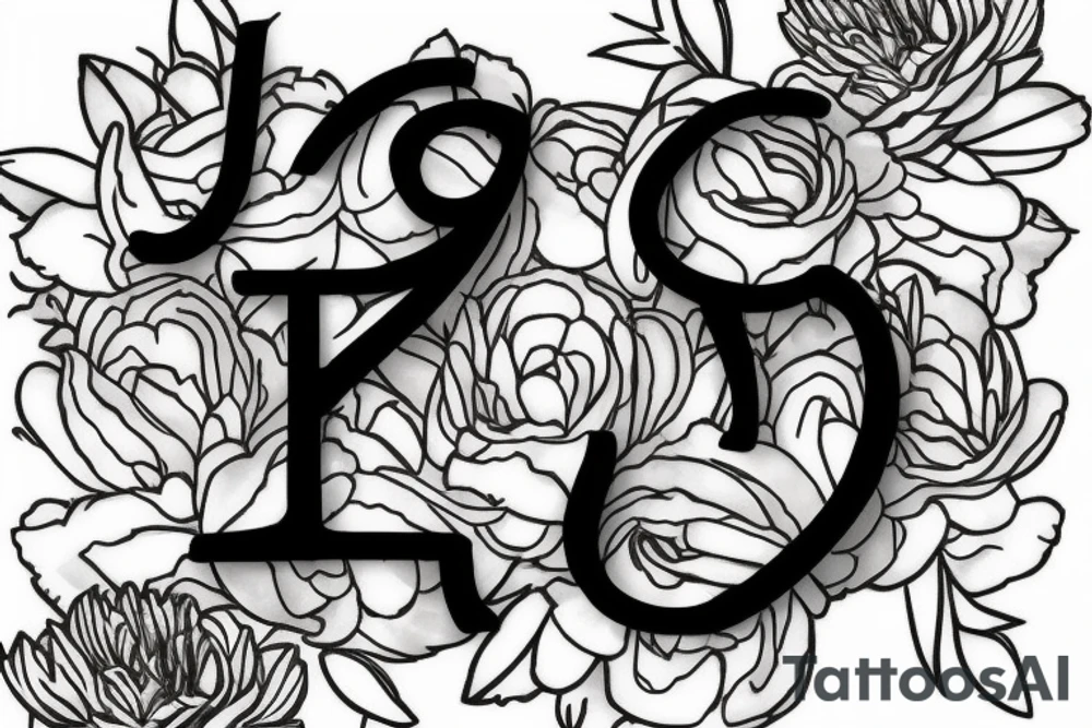 the letter j with peonies on it tattoo idea