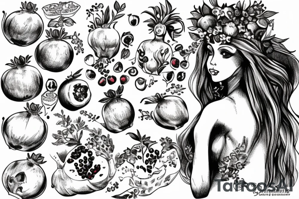 persephone giving pomegranate to alice in wonderland tattoo idea