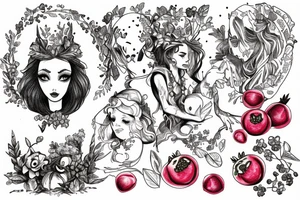 persephone giving pomegranate to alice in wonderland tattoo idea