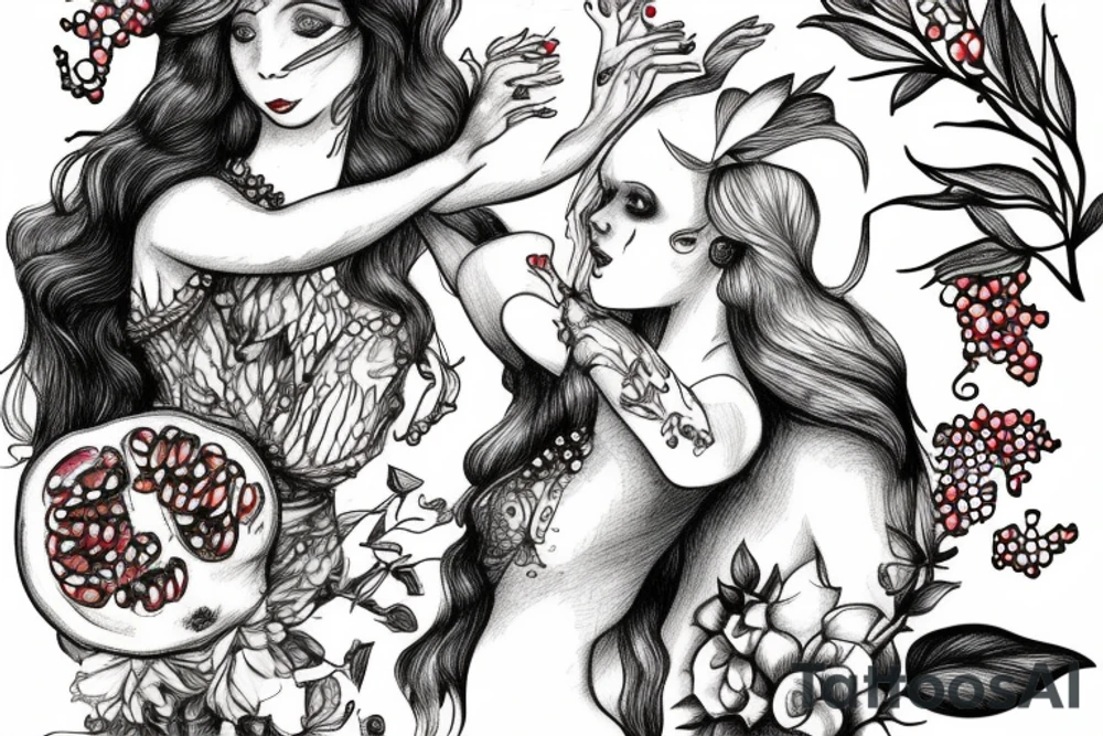 persephone giving pomegranate to alice in wonderland tattoo idea