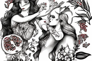 persephone giving pomegranate to alice in wonderland tattoo idea