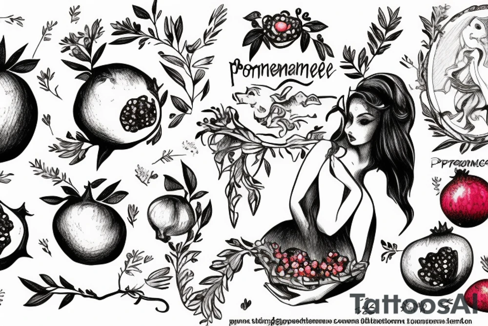 persephone giving pomegranate to alice in wonderland tattoo idea