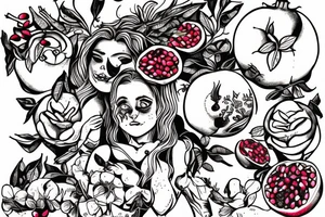 persephone giving pomegranate to alice in wonderland tattoo idea