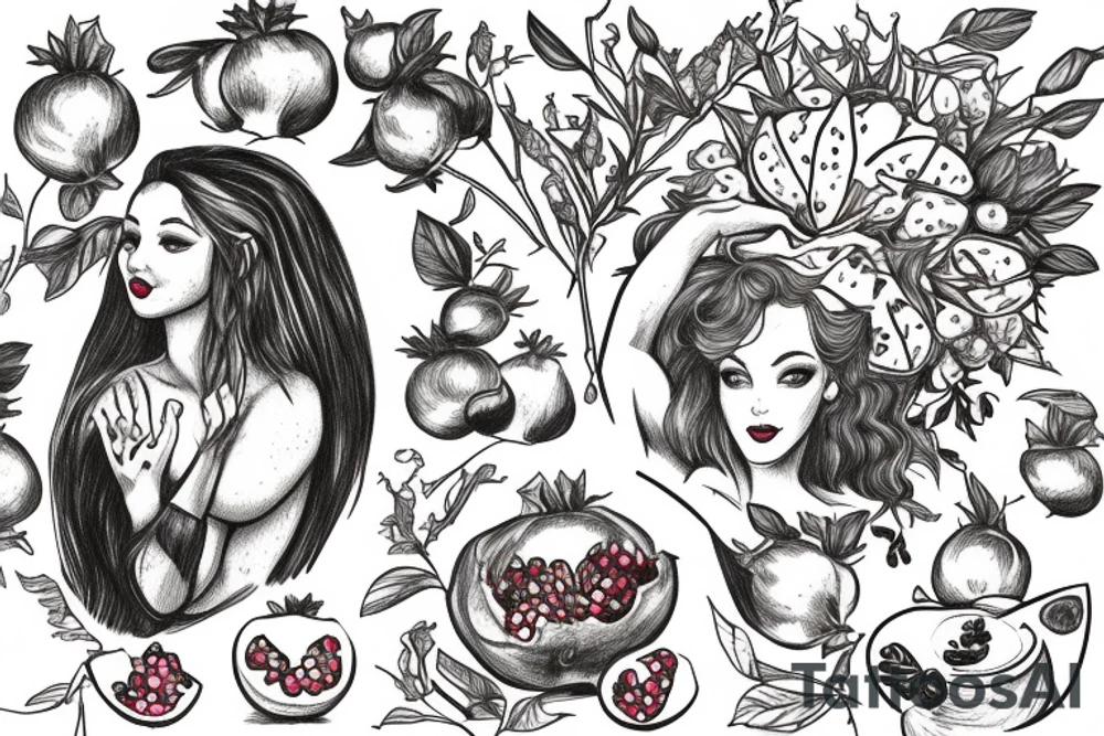 persephone giving pomegranate to alice in wonderland tattoo idea