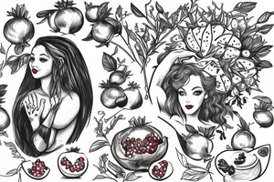 persephone giving pomegranate to alice in wonderland tattoo idea
