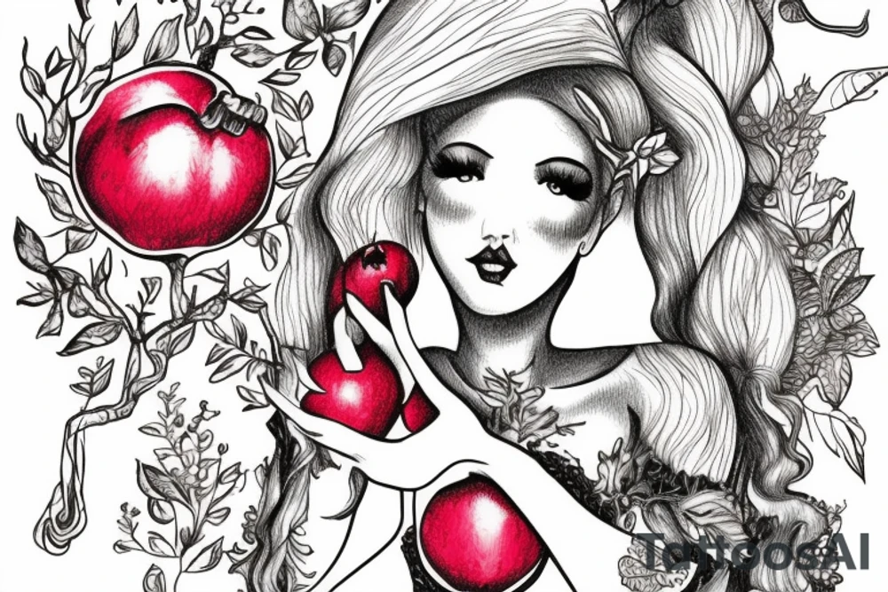 persephone giving pomegranate to alice in wonderland tattoo idea