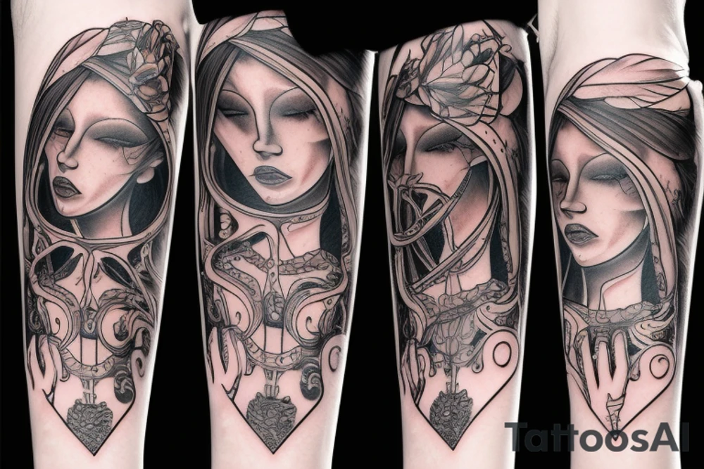 a woman on her knees tattoo idea
