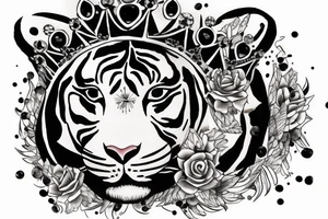 a tiger wearing a crown with a sapphire stone in the middle tattoo idea