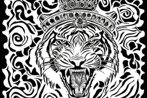 a tiger wearing a crown with a sapphire stone in the middle tattoo idea