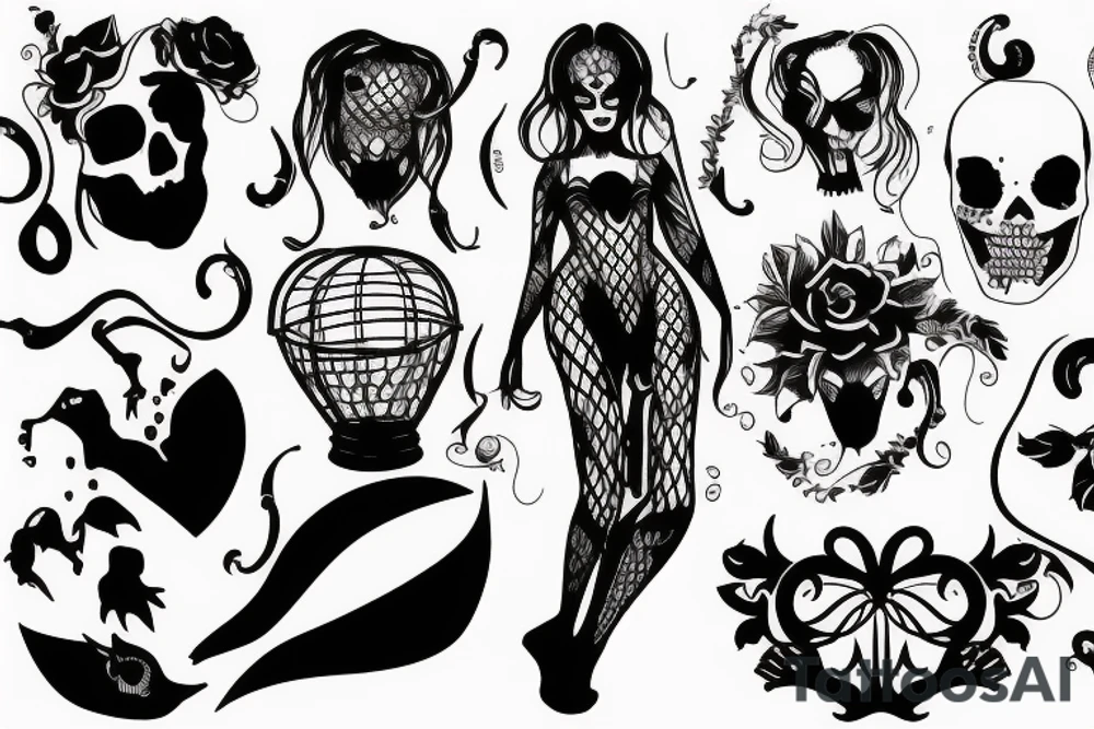 body with a cage instead of its head tattoo idea