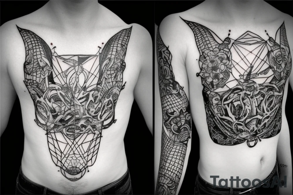 body with a cage instead of its head tattoo idea