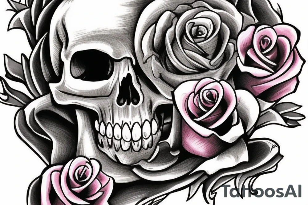 Skull with rose in eye socket tattoo idea