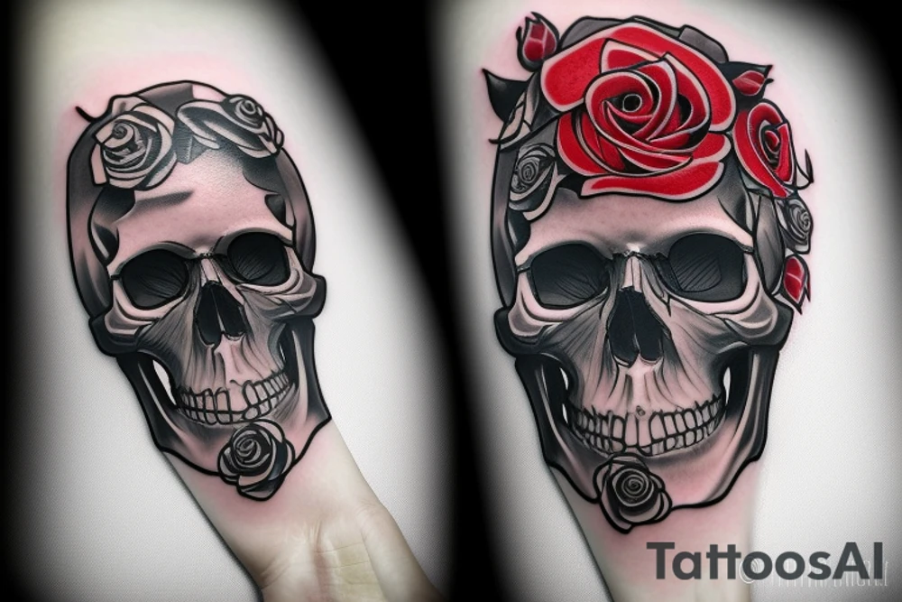 Skull with rose in eye socket tattoo idea