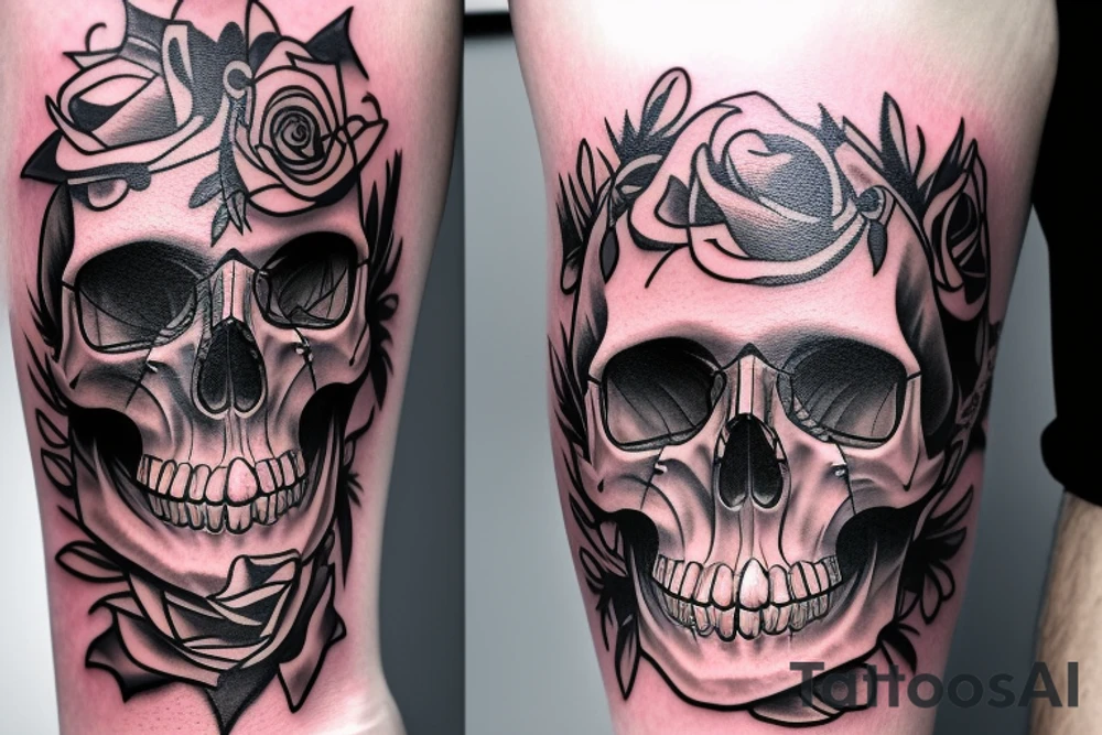 Skull with rose in eye socket tattoo idea