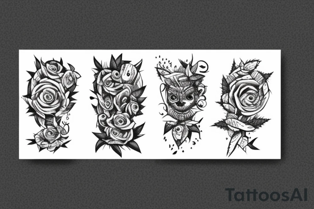 Vines, thorns, plants with eyes, black sleeve on arm tattoo idea