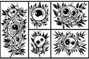 Vines, thorns, plants with eyes, black sleeve on arm tattoo idea
