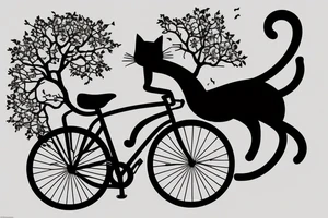 Cat silhouette riding bicycle, bonsai tattoo idea