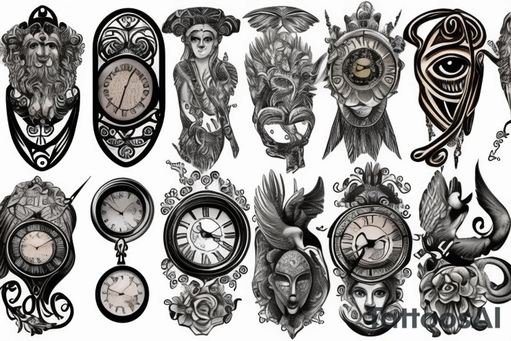 beautiful clock greek god tattoo idea